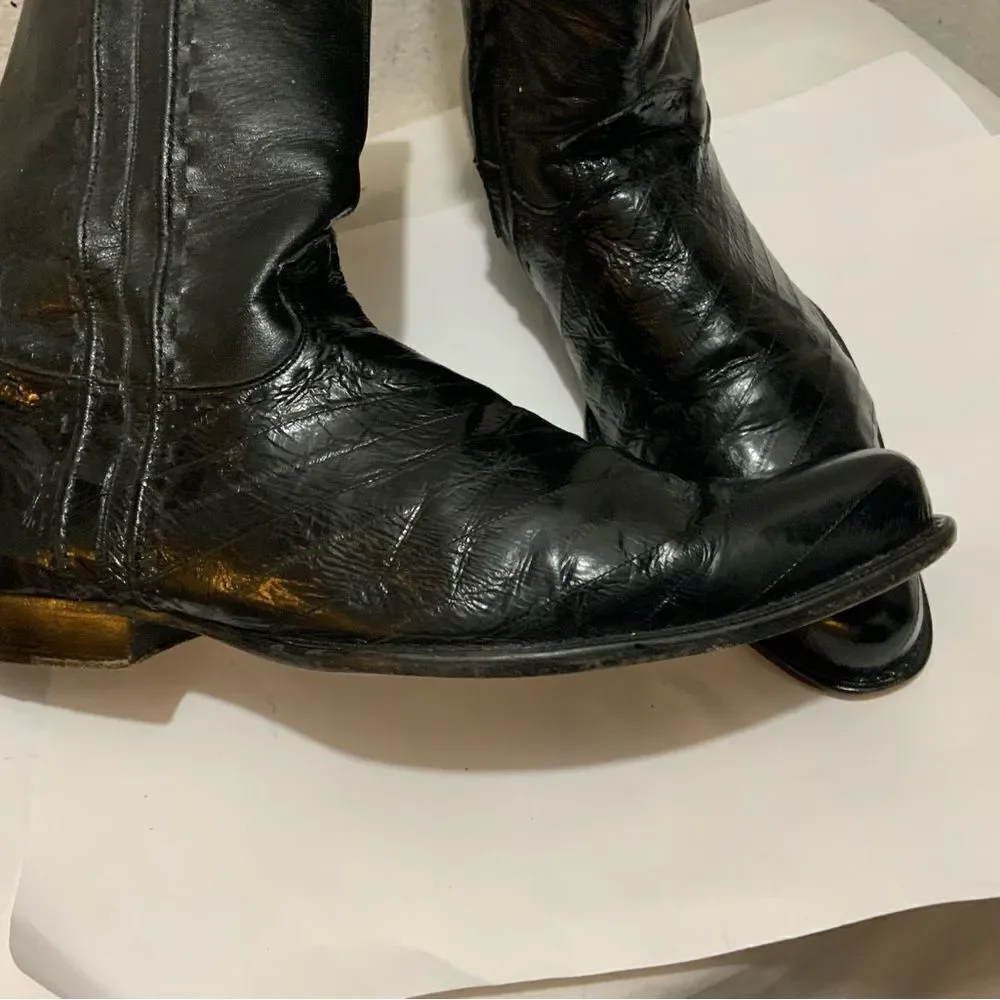 Belvedere Studio Men’s Boots Genuine Eel Skin Black Western Zip Size 13